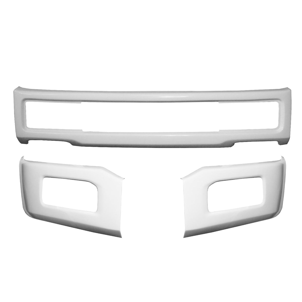 Gloss white front bumper for 2018-2020 Ford F150, with fog lamps and no tow hook cutouts