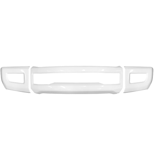 2017-2019 Ford F250 and F350 front bumper covers in gloss white with fog lamp cut-outs, chrome delete kit