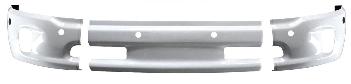 Gloss white front bumper cover for 2013-2018 Ram 1500, featuring fog lamp cutouts and sensor holes