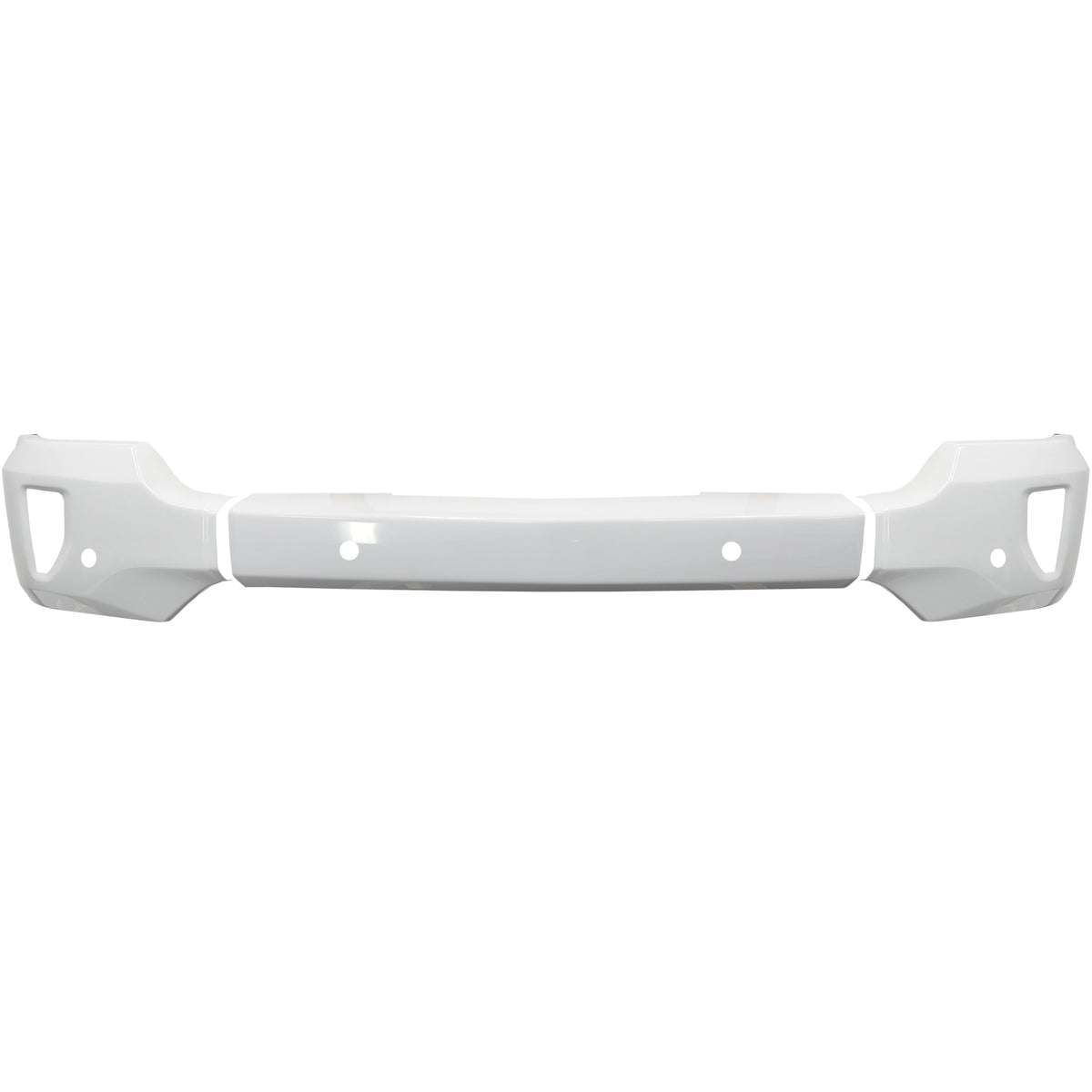 Gloss white front BumperShellz for 2016-2018 Chevy Silverado 1500, with parking sensors and fog lamps.