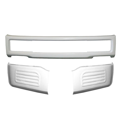 Paintable ABS front bumper for 2018-2020 Ford F150, no fog lamp or tow hook cutouts, ready for painting.