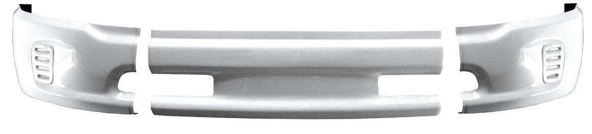 Gloss white front bumper cover for 2013-2018 Ram 1500, smooth finish without fog lamp or parking sensor cutouts.