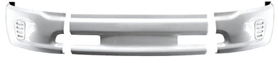 Gloss white front bumper cover for 2013-2018 Ram 1500, smooth finish without fog lamp or parking sensor cutouts.