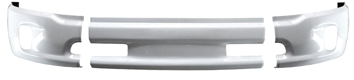 Gloss white front bumper cover for 2013-2018 Ram 1500, with fog lamp cutouts, no sensor holes