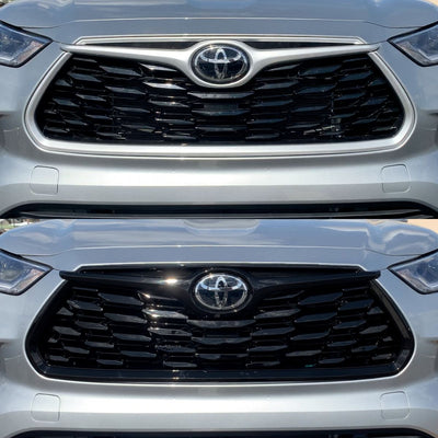 2020-22 Toyota Highlander LE/XLE Does not fit grille with Camera 1 PC Gloss Black Clip-On W/Tape Grille Overlay Chrome Delete Kit
