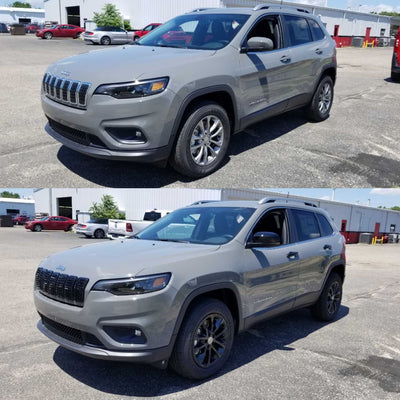 ABS6485BLK 19-22 Jeep Cherokee 7 PCS Gloss Black Tape-on Grille Overlay Chrome Delete Kit