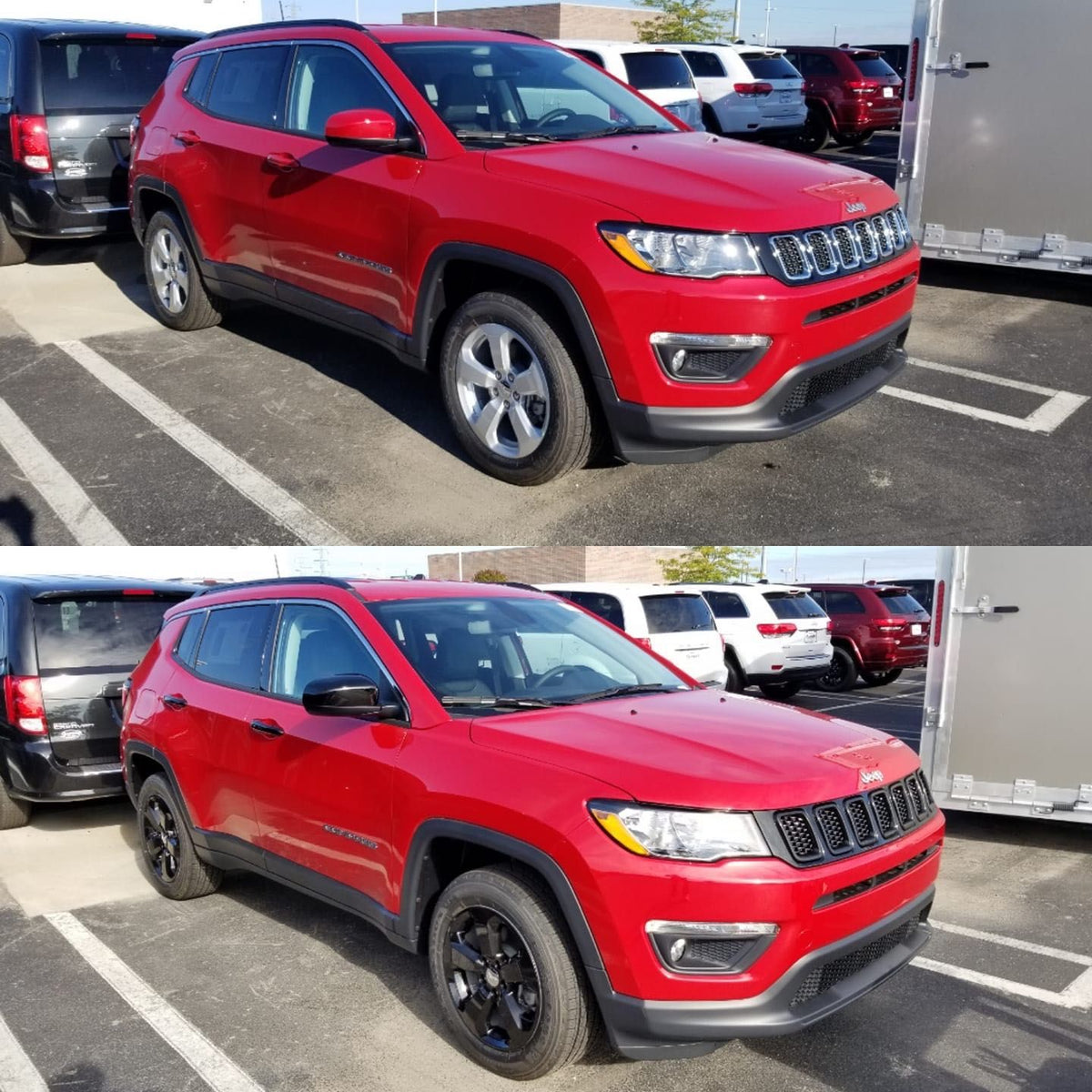 MC6240BLK 17-21 Jeep Compass 2 PCS Top Gloss Black Tape-on Mirror Cover Chrome Delete Kit