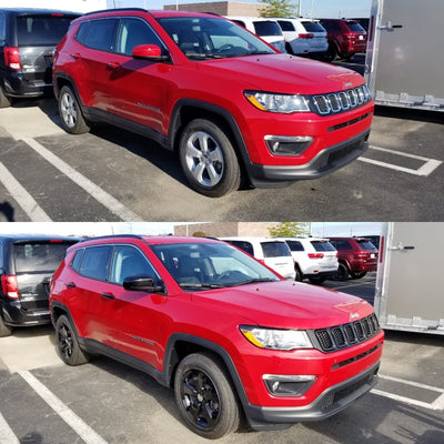 MC6240BLK 17-21 Jeep Compass 2 PCS Top Gloss Black Tape-on Mirror Cover Chrome Delete Kit