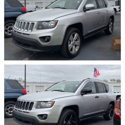 ABS6422BLK 11-17 Jeep Compass 7 PCS Gloss Black Tape-on Grille Overlay Chrome Delete Kit