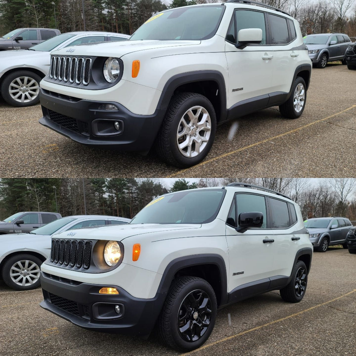 ABS6439BLK 15-19 Jeep Renegade Sport/Limited/Latitude 7 PCS Gloss Black Tape-on Grille Overlay Chrome Delete Kit