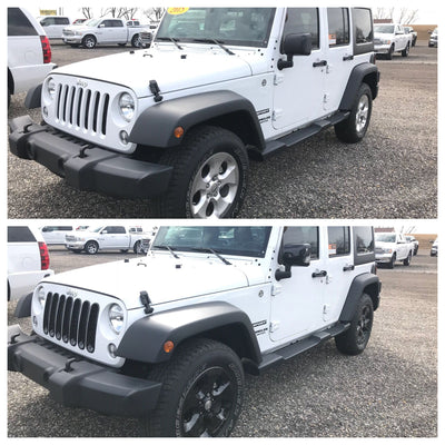 DH6122BLK 07-17 Jeep Wrangler No Smart Key 8 PCS Gloss Black Tape-on Door Handle Cover Chrome Delete Kit