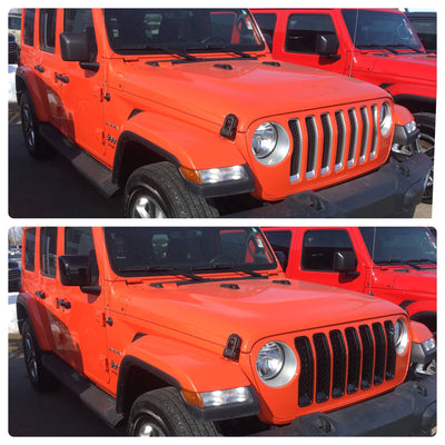 ABS6495BLK 19-22 Jeep Wrangler 7 PCS Gloss Black Tape-on Grille Overlay Chrome Delete Kit