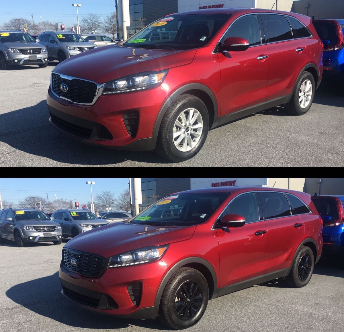 ABS6488BLK 19-20 Kia Sorento Fits LX/EX Only Does not fit grille with Camera 1 PC Gloss Black Tape-on Grille Overlay Chrome Delete Kit