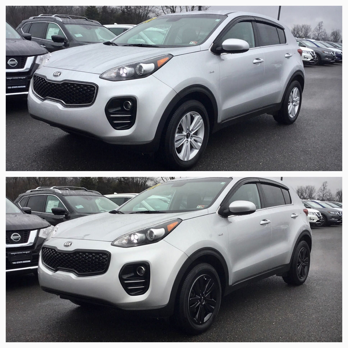 ABS6418BLK 16-19 Kia Sportage LX 1 PC Gloss Black Tape-on Grille Overlay Chrome Delete Kit