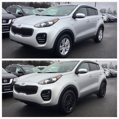 ABS6418BLK 16-19 Kia Sportage LX 1 PC Gloss Black Tape-on Grille Overlay Chrome Delete Kit