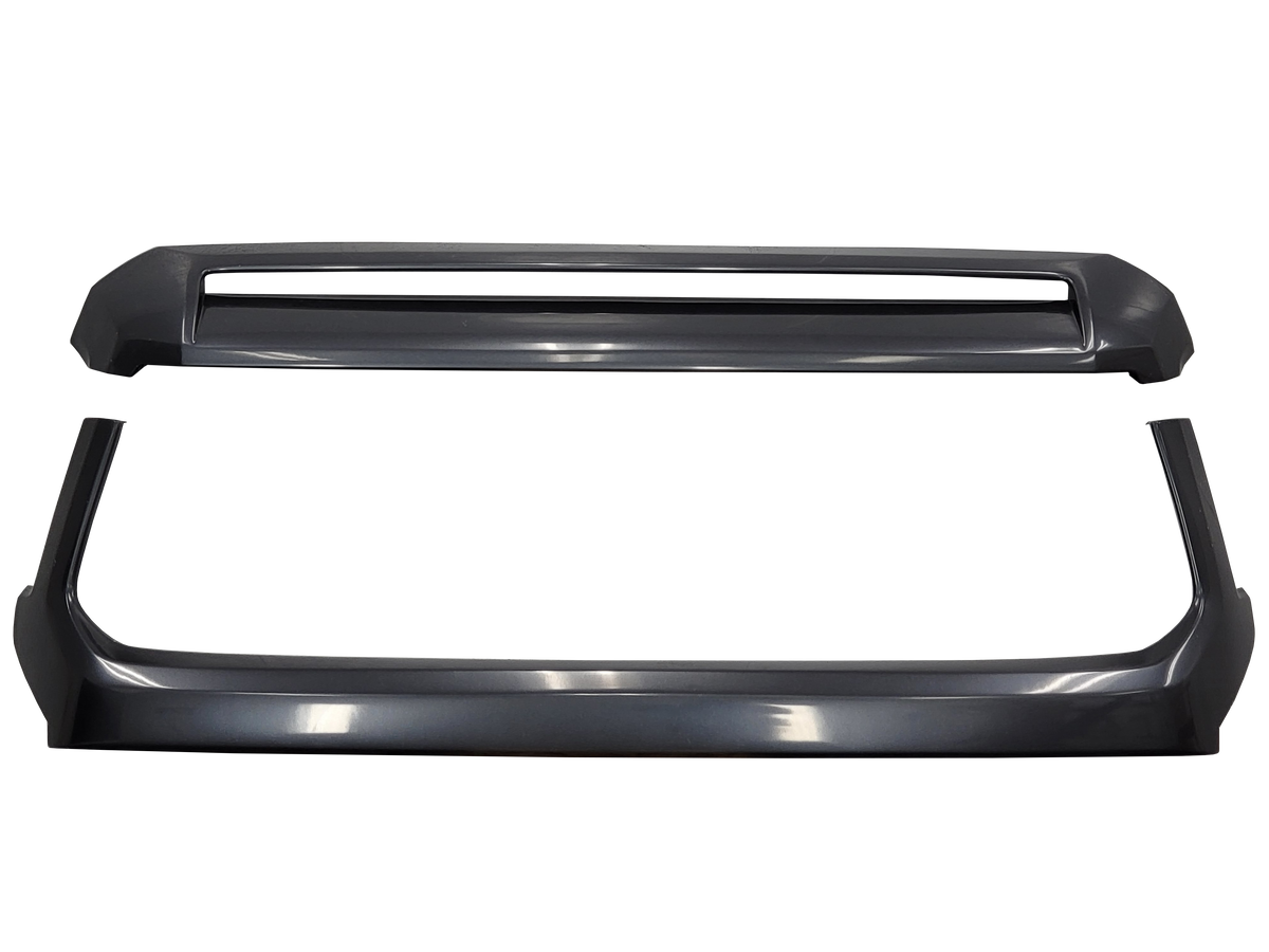 A detailed view of the Magnetic Gray Metallic (Color Code: 1G3) BumperShellz overlay, tailored for the 2014-2021 Toyota Tundra’s grille surround and hood bulge.