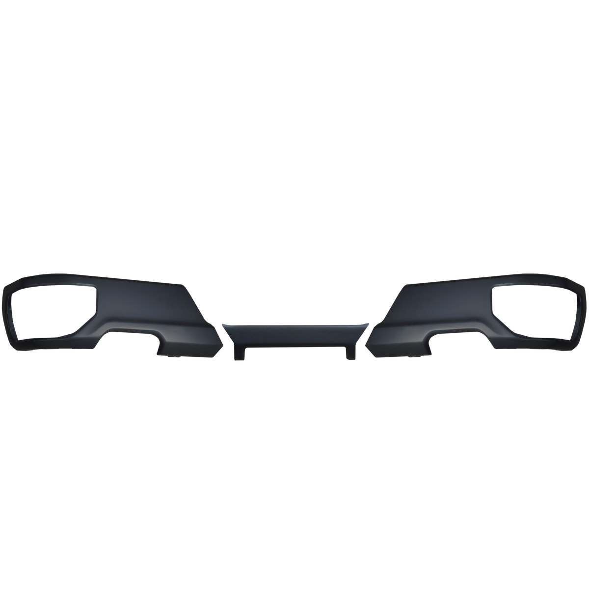 matte black bumpershellz for the rear of 2019-2024 Silverado or Sierra, with exhaust cutouts only, chrome delete kit