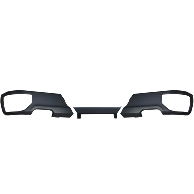 matte black bumpershellz for the rear of 2019-2024 Silverado or Sierra, with exhaust cutouts only, chrome delete kit