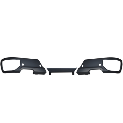 Rear Bumper Covers in Matte Black for the 2019-2024 CHevy Silverado and GMC Sierra with parking sensor holes and exhaust cut-outs, chrome delete kit