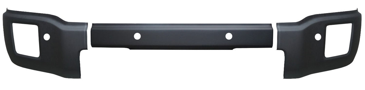 Matte black front bumper cover for 2014-2015 GMC Sierra 1500, Chrome Delete BumperShellz with parking sensor cutouts.