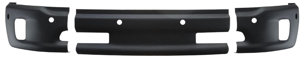 Matte black front bumper cover for 2013-2018 Ram 1500, with fog lamp cutouts and parking sensor holes.