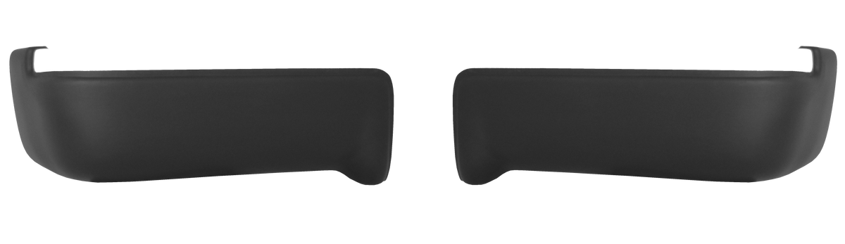 Matte black rear BumperShellz chrome delete caps for 2009-2014 Ford F150, no parking sensor cutouts