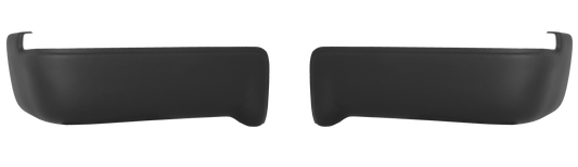 Matte black rear BumperShellz chrome delete caps for 2009-2014 Ford F150, no parking sensor cutouts