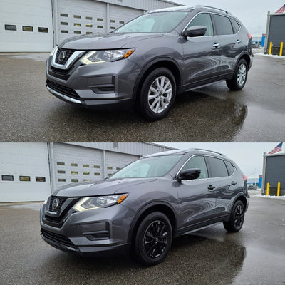 ABS6491BLK 18-20 Nissan Rogue 2 PCS Gloss Black Tape-on Grille Overlay Chrome Delete Kit