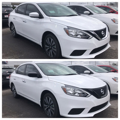 ABS6466BLK 16-19 Nissan Sentra 1 PC Gloss Black Tape-on Grille Overlay Chrome Delete Kit