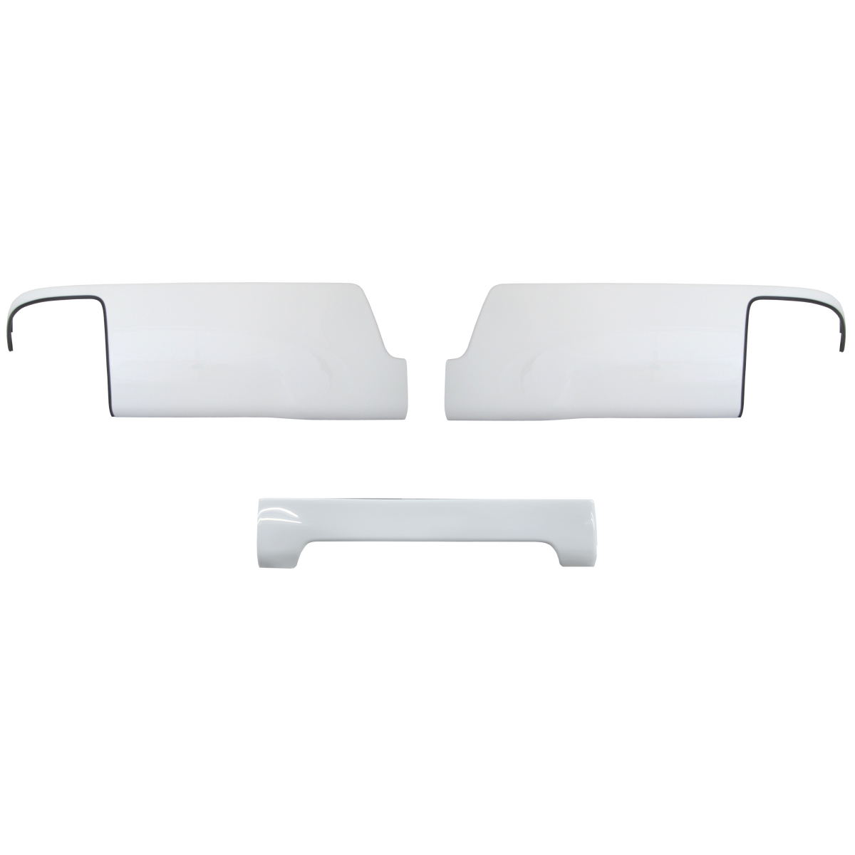 Rear Bumper Covers in Summit/Olympic white for the 2014 through 2018 Chevy Silverado and GMC Sierra, chrome delete kit