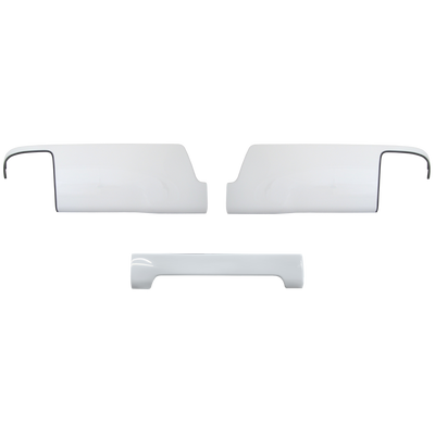 Rear Bumper Covers in Summit/Olympic white for the 2014 through 2018 Chevy Silverado and GMC Sierra, chrome delete kit