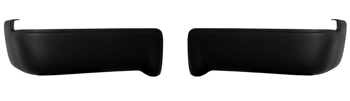 Paintable ABS rear BumperShellz chrome delete caps for 2009-2014 Ford F150, no parking sensor cutouts, ready for painting.