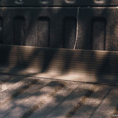 Interior view of the truck bed with the GapShield Universal Tailgate Gap Cover in place and the tailgate closed, confirming the product’s seamless integration.