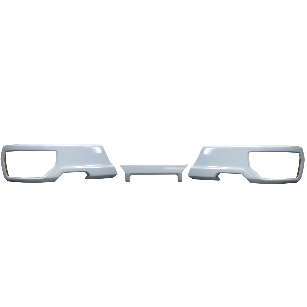 Rear Bumper Covers for the 2019-2024 Silverado or Sierra with exhaust cut-outs in color summit white, chrome delete kit