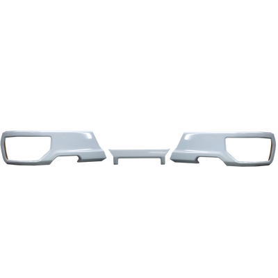 Rear Bumper Covers for the 2019-2024 Silverado or Sierra with exhaust cut-outs in color summit white, chrome delete kit