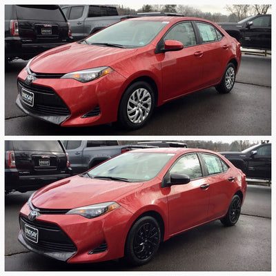 MC6195BLK 14-18 Toyota Corolla 2 PCS No Turn Signal Top Gloss Black Tape-on Mirror Cover Chrome Delete Kit