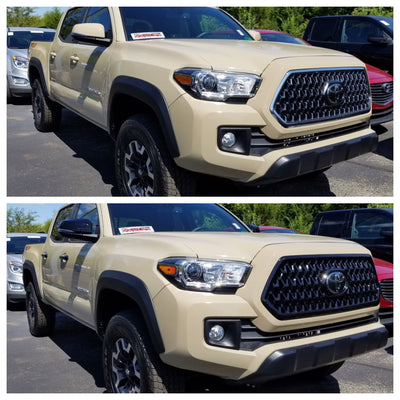 ABS6493BLK 18-19 Toyota Tacoma TRD Sport/Off-Road 1 PC Gloss Black Tape-on Grille Overlay Chrome Delete Kit