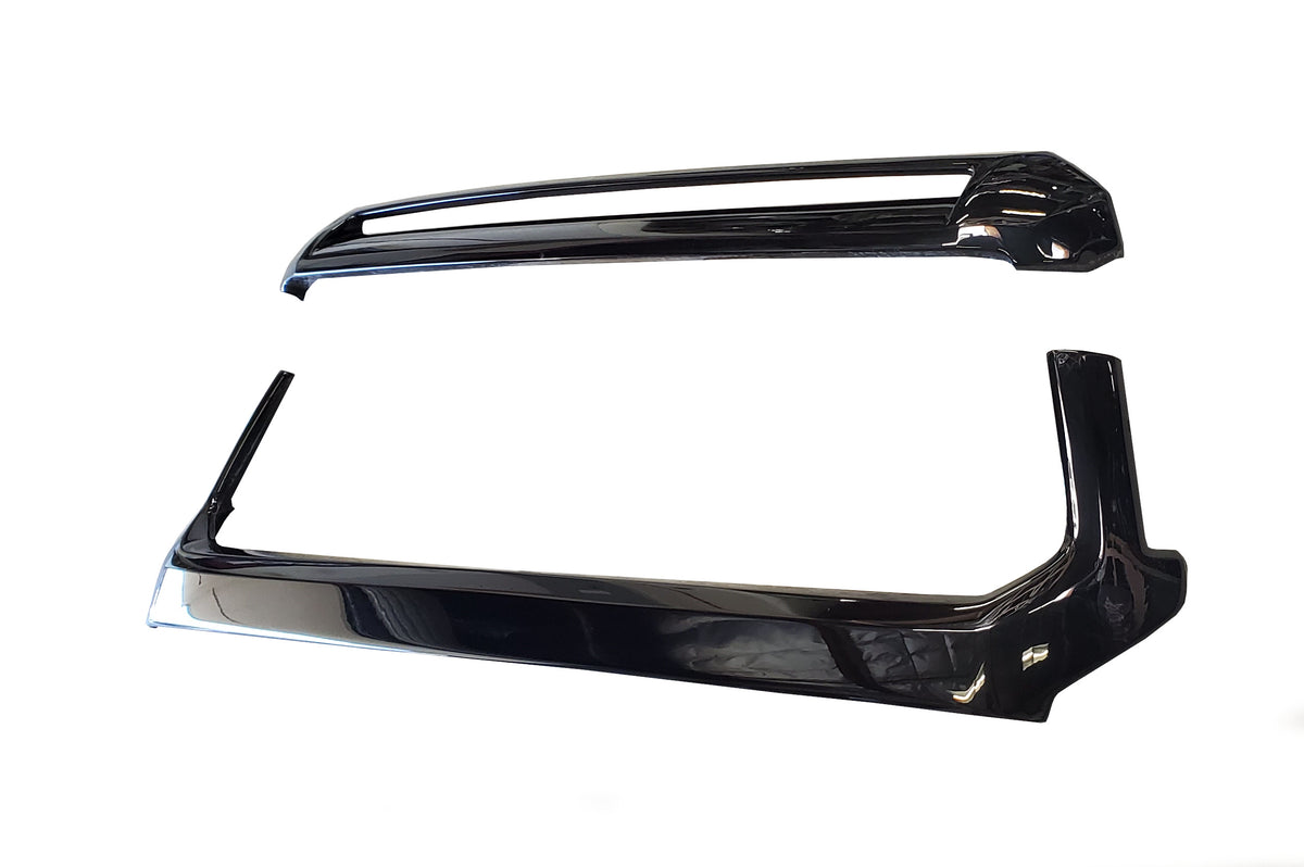 Close-up of Gloss Black BumperShellz overlay for the 2014-2021  Toyota Tundra grille surround and hood bulge