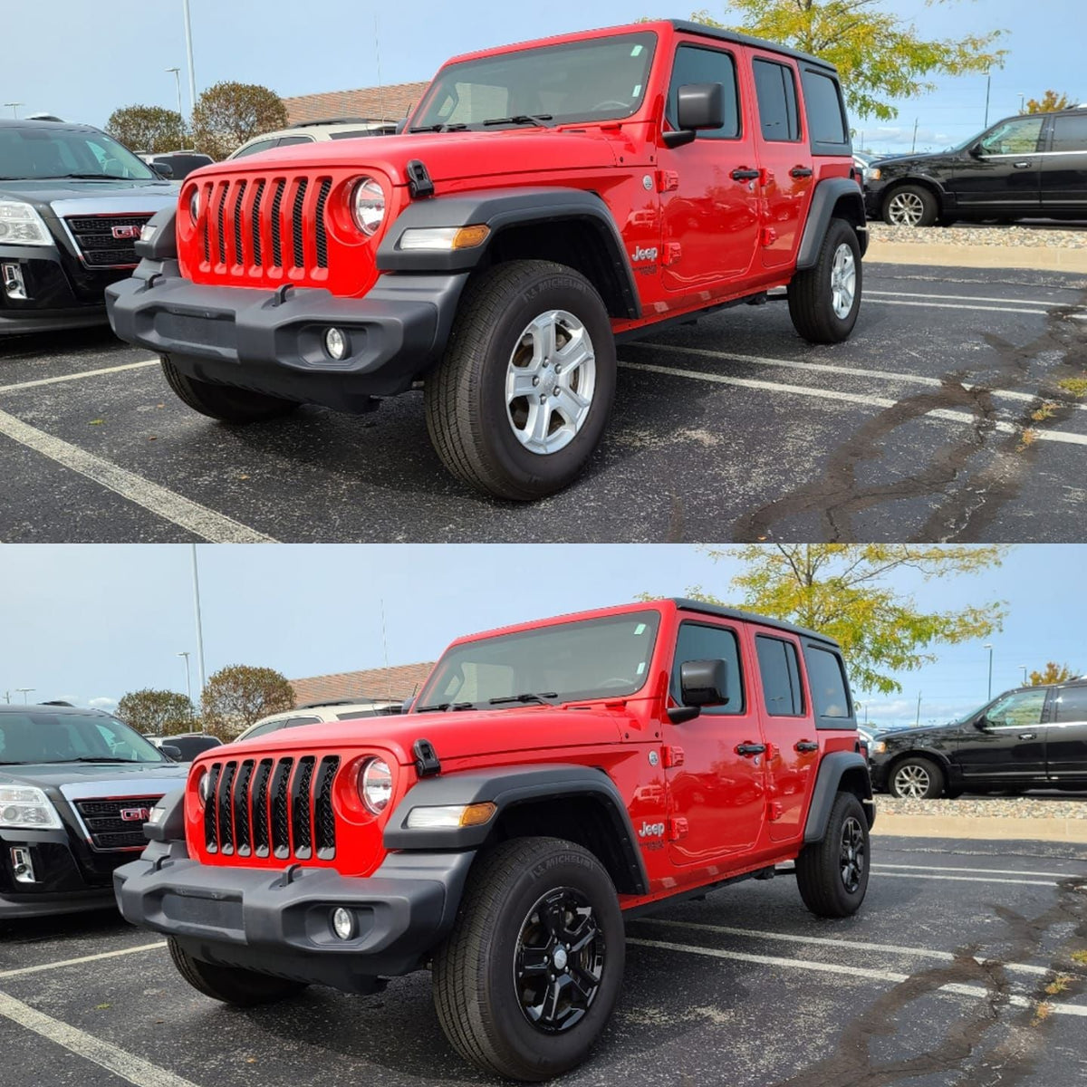 MC6296BLK 18-22 Jeep Wrangler 2 PCS No Turn Signal Full Gloss Black Tape-on Mirror Cover Chrome Delete Kit