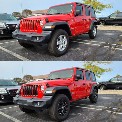 MC6296BLK 18-22 Jeep Wrangler 2 PCS No Turn Signal Full Gloss Black Tape-on Mirror Cover Chrome Delete Kit